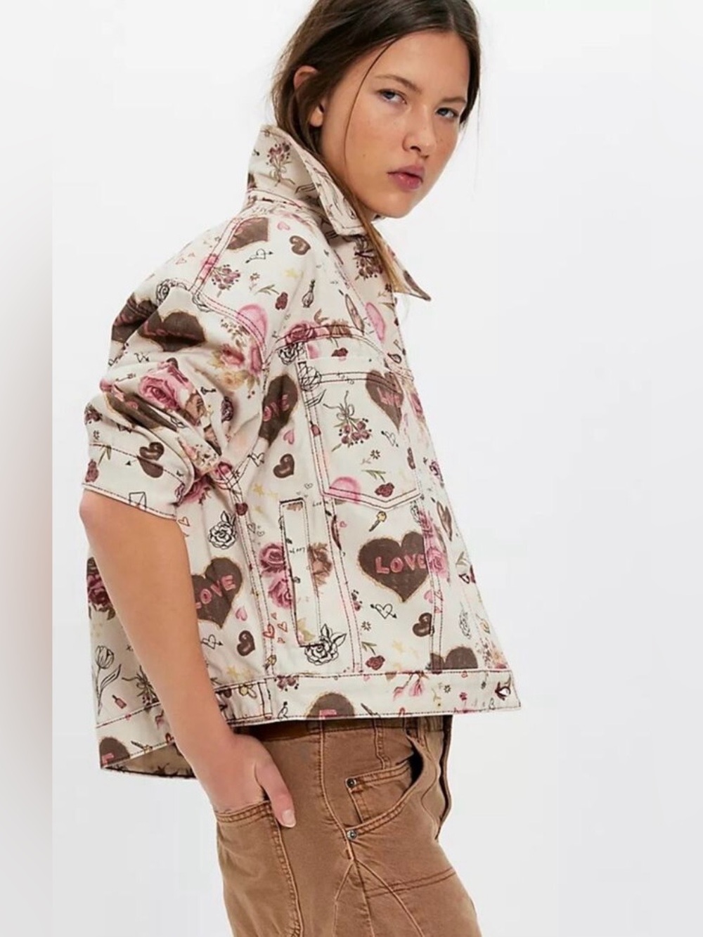NWOT size XS Free People Opal Hearts swing printed jacket